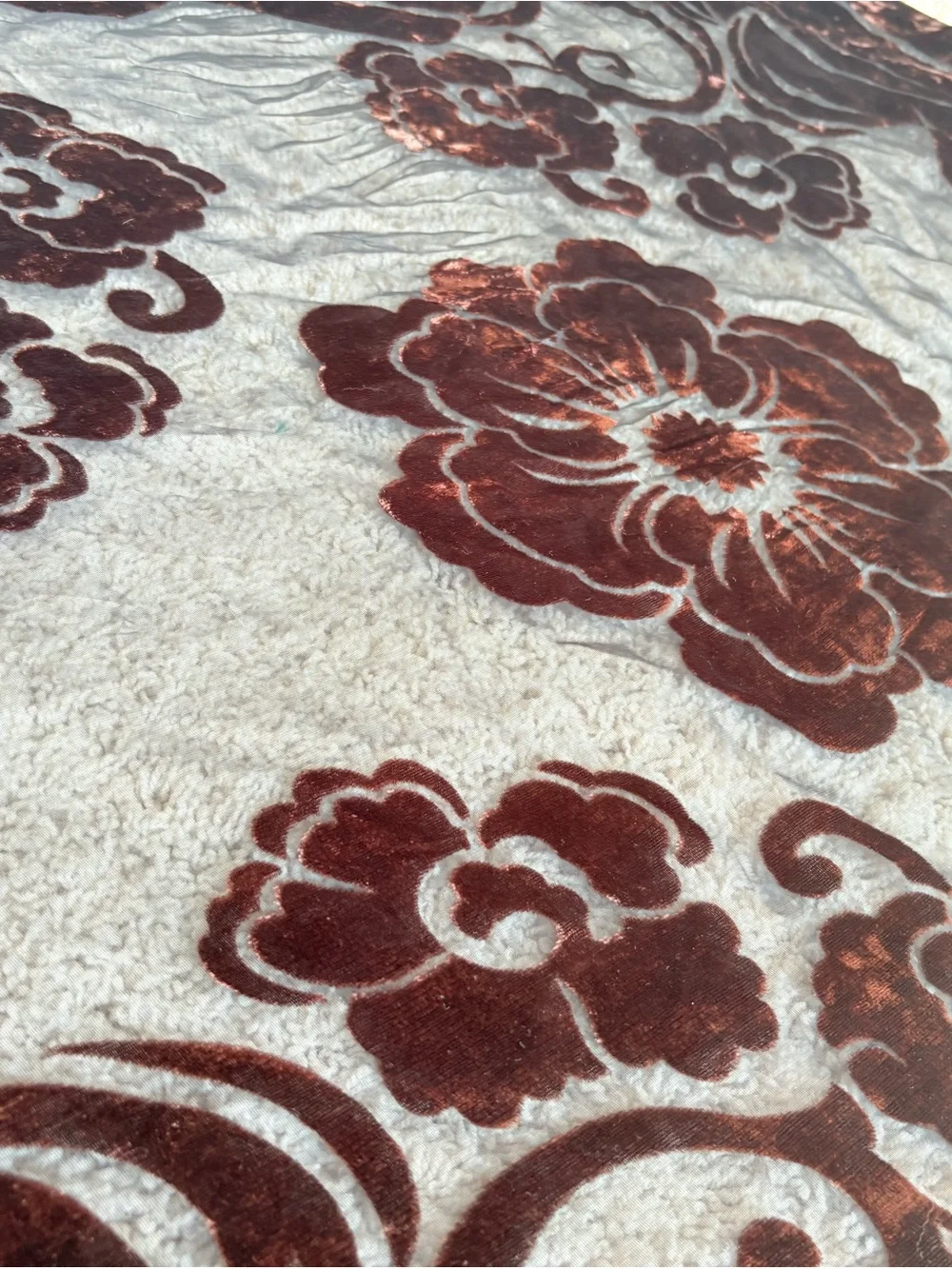 Vintage Brown Floral Velvet Burnout Print Scarf 42”